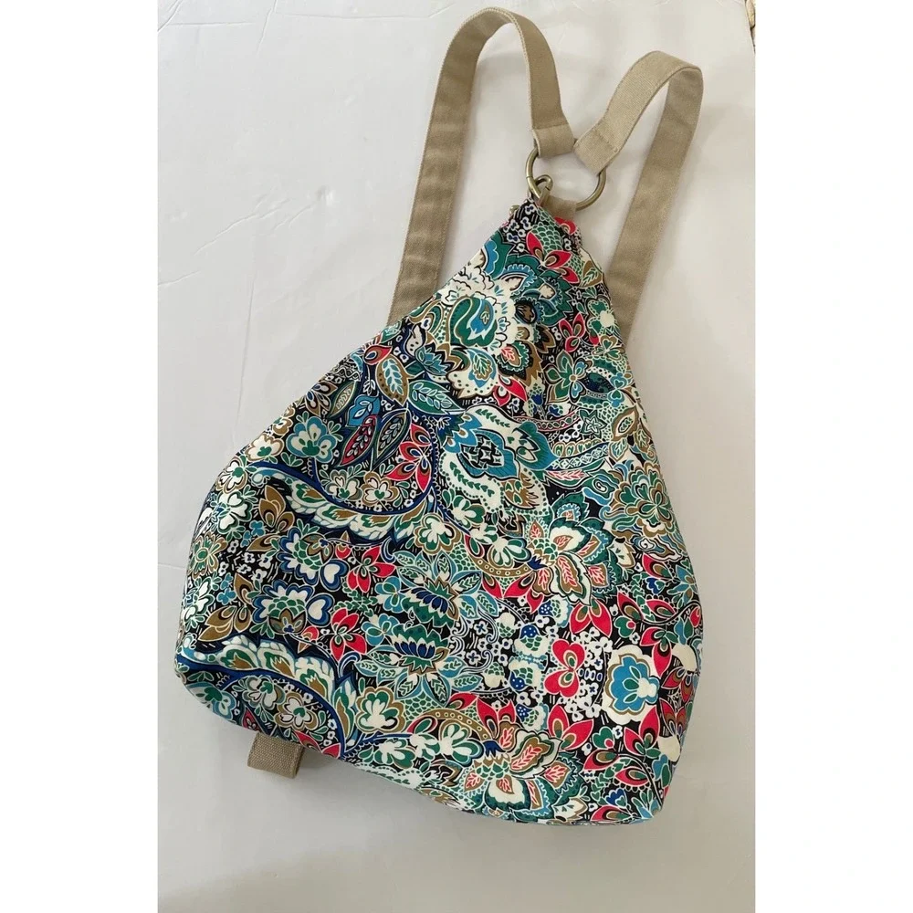 Black Butterfly‎ Paisley Canvas Teardrop Backpack Sling Bag Adjustable Straps